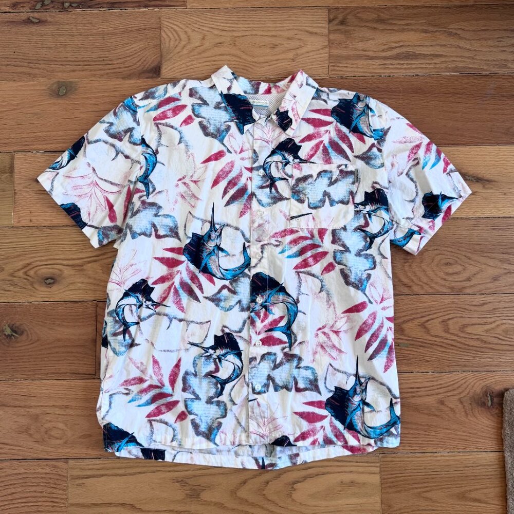 Men’s Columbia PFG Swordfish USA Vented Fishing Shirt – Red, White & Blue – Size
